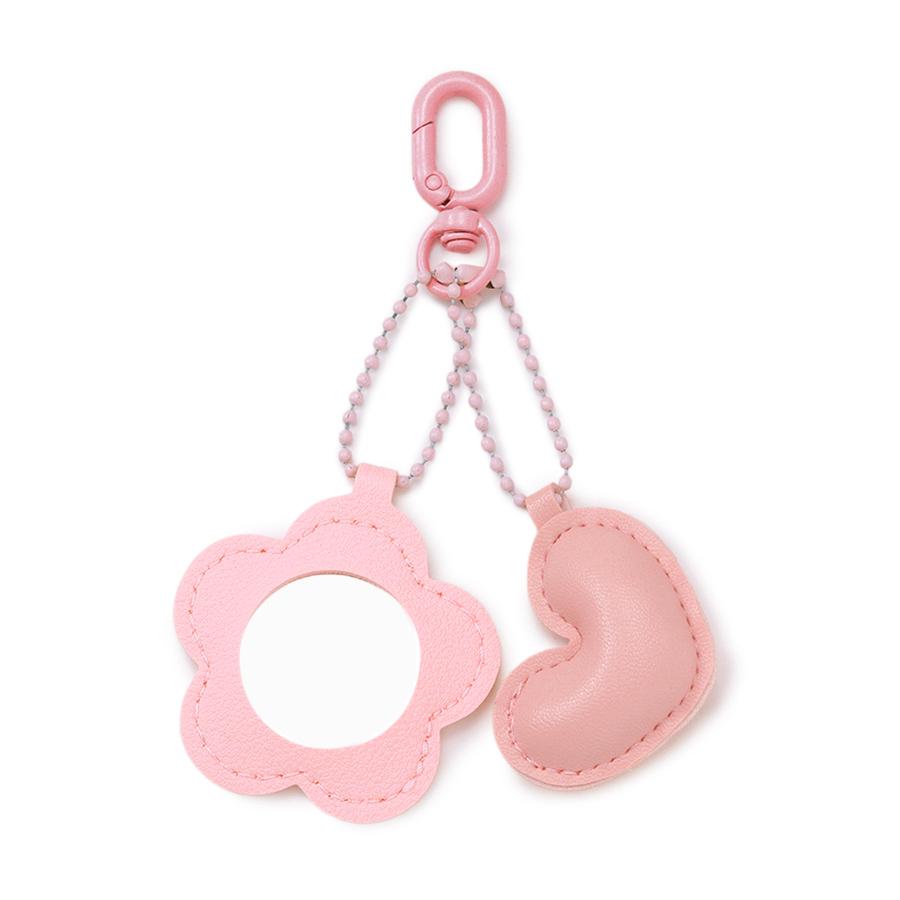 Portable Mini Makeup Mirror Keychain Red Flower Heart PU Leather Bag Pendant Women Cosmetic Mirror Key Ring Accessories Gift