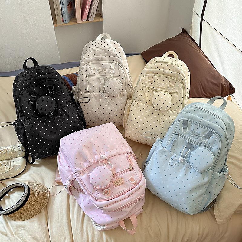 College Style Schoolbag Female College Student Korean Version Polka Dot Backpack Female Large Capacity Class Schoolbag Cute Girl Backpack
