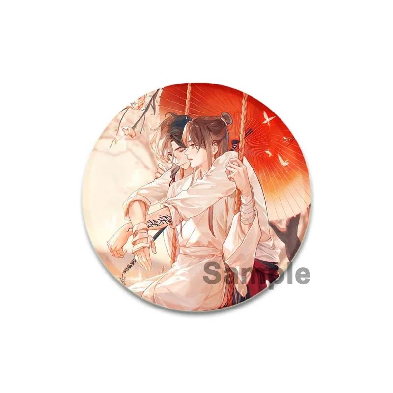 

32/44/58 мм брошка благословення небесного чиновника на рюкзаку, круглі брошки ручної роботи, шпильки Xie Lian Hua Cheng, значки аніме для одягу 32mm