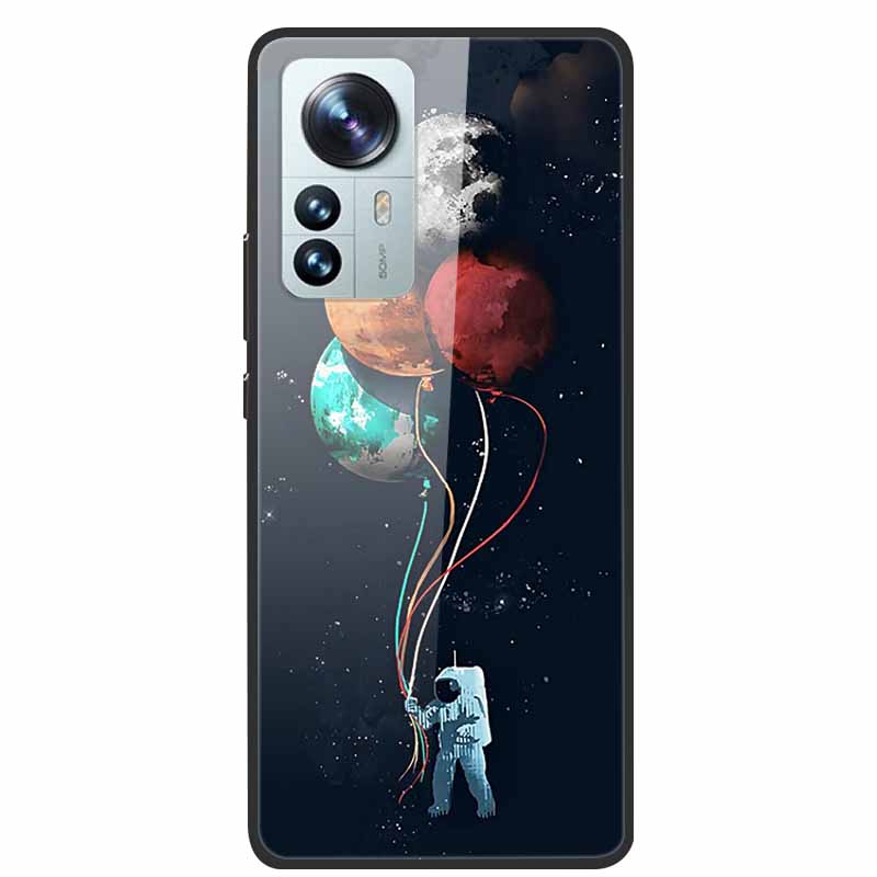 Luxus Hülle für Xiaomi 12T Pro Blumen Gehärtetes Glas Hülle für Xiaomi 12T TPU Stoßfänger Xiaomi 12 T Harte Schwarze Hülle Bunte Capa