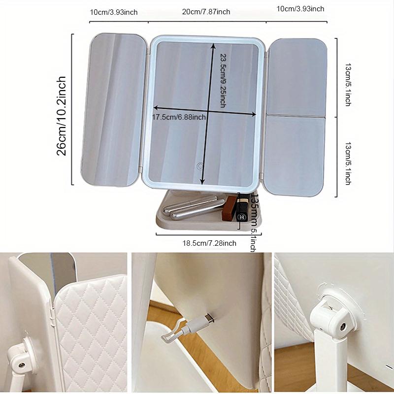 1pc Portable Tri-fold Makeup Mirror with 180° Rotation, Touch Screen and LED Lights - Perfect Gift for Women