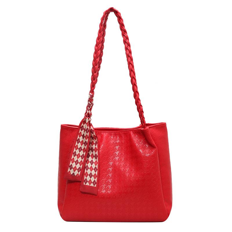 

2025 autumn fashion silk scarf portable shoulder large capacity tote bag women s bag support mass wholesale красный