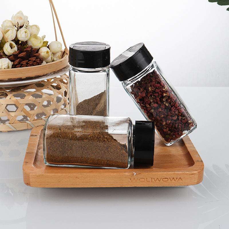 1PC Transparent Seasoning Bottle Salt And Pepper Bottle Black Lid Seasoning Bottle Kitchen Supplies Glass Seasoning Bottles