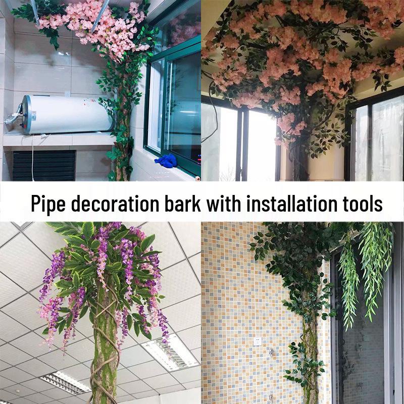 Indoor Decorative Water Pipe Cover with Artificial Vines and Tree for Balcony