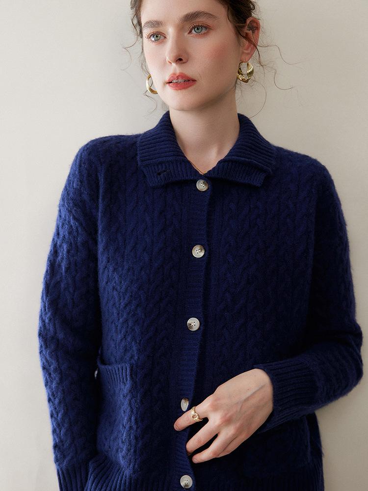 Women's Cashmere Lapel Sweater Coat - Thick, Knitted Base Layer for Autumn & Winter, Plus Sizes Available