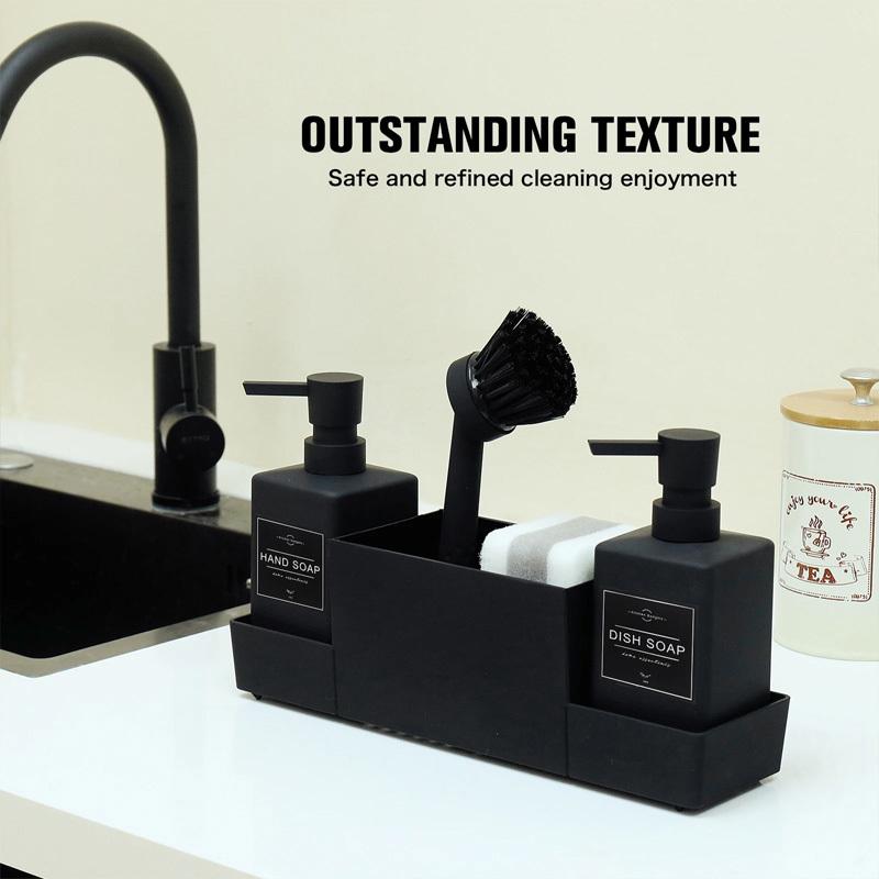 6Pcs/set Soap Bottle Storage Tray Brush Set with Storage Compartment Portable Pump Bottle for Organizer Home Sink Kitchen
