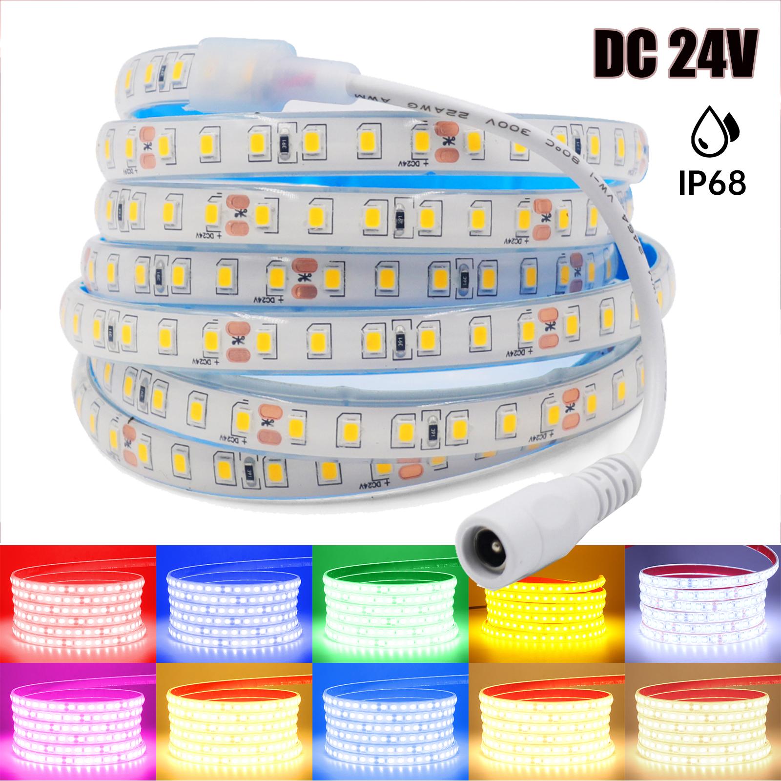 

24V IP68 Waterproof LED Strip 120Leds/M Red Ice Blue Green White Pink Yellow Home Garden Decor Flexible Ribbon Rope Light 0.5m рожевий