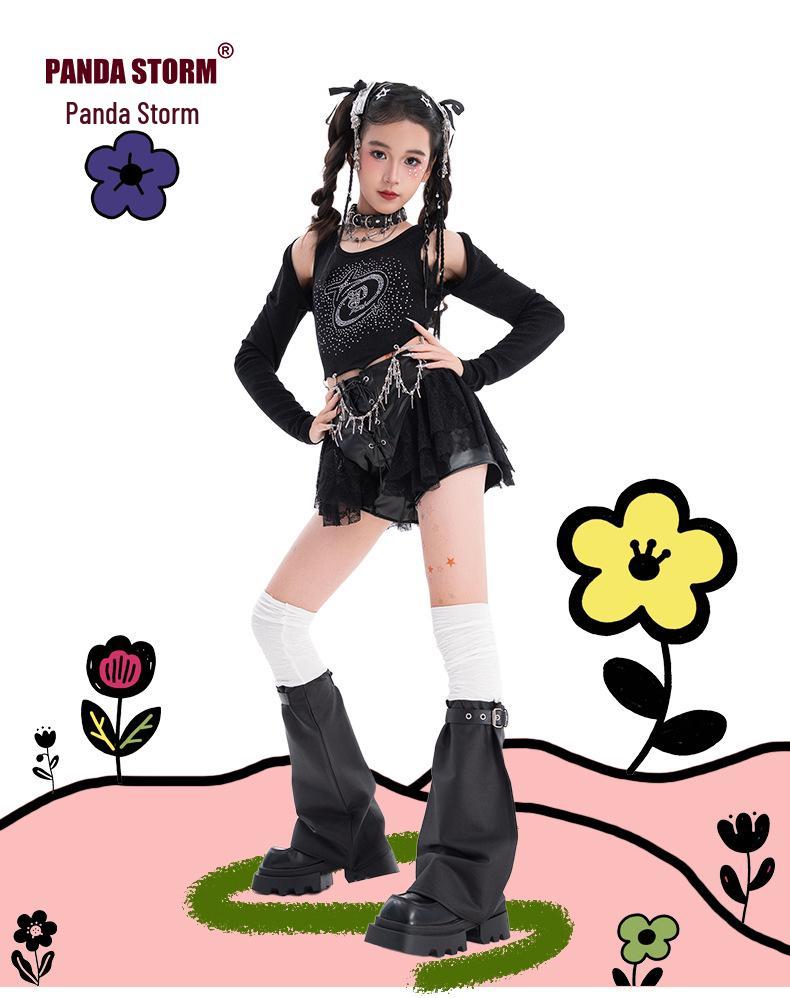 Girls' Trendy Sequin Rhinestone Dance Set: Long Sleeve T-Shirt and Pants for Street Dance Performance