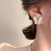Silver Needle Mother-of-pearl Zircon Butterfly Earrings Sweet and Fashionable Temperament Earrings All-match Earrings