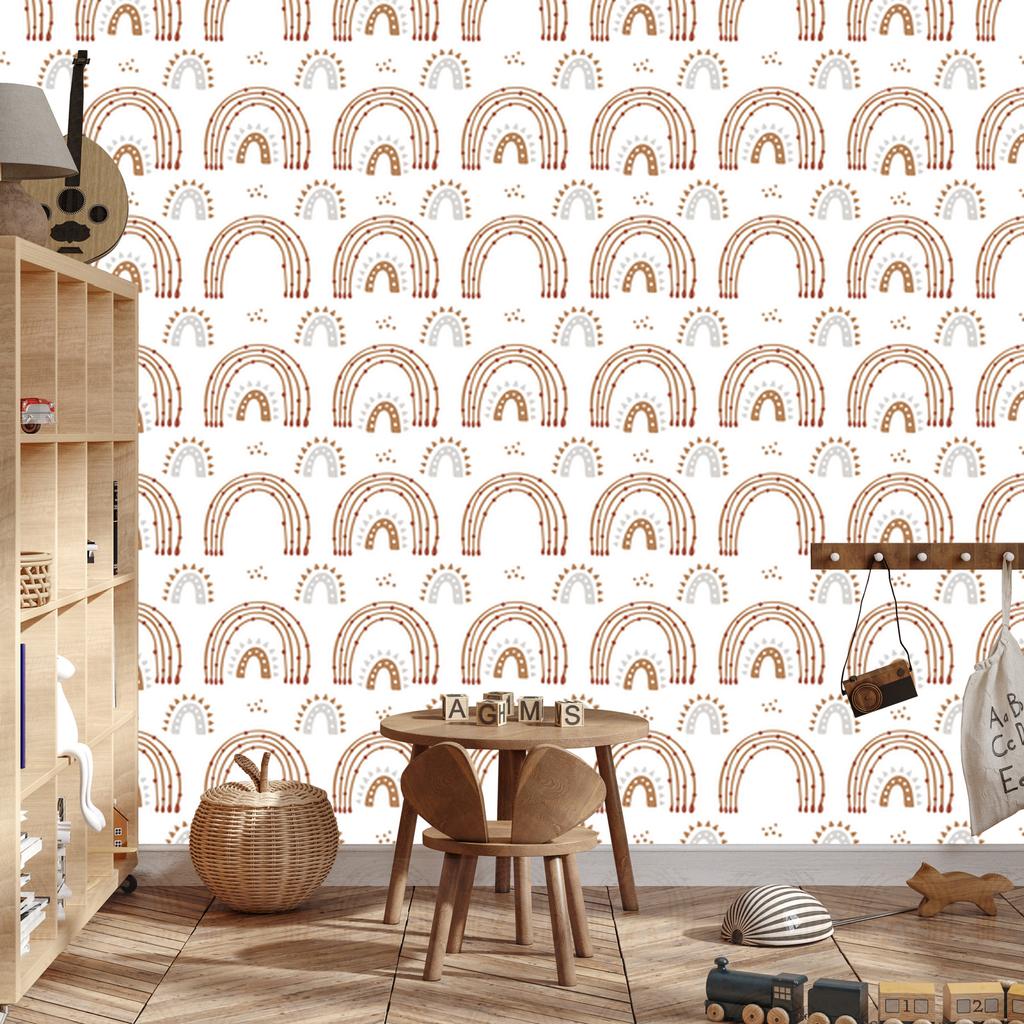 Rainbows and Butterflies Boho Wallpaper White, Cream and Beige for Living Room and Bedroom 50x1000
