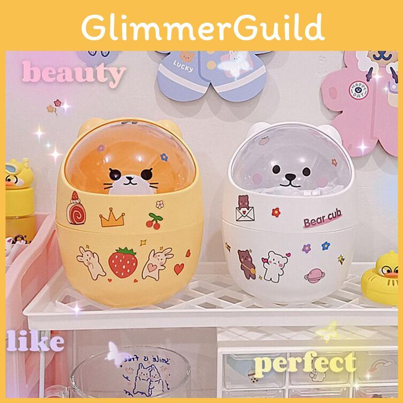 Desktop Ins Trash Can With Lid Mini Cute Storage Box Pencil Organizer Flip