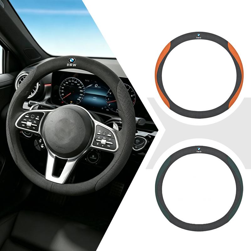 Car Suede Leather Steering Wheel Cover Anti Slip For BMW X1 X3 X5 X6 1 2 3 5 7 Series F15 F16 F20 F22 F30 F32 G30 Sticker WC5