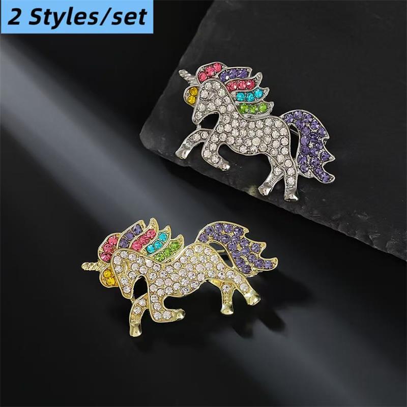 1/2 Pcs Fashion Rhinestones Alloy Horse Brooch Zodiac Pony Pins Women Men Clothing Accessories Suit Lapel Corsage New Year Gifts