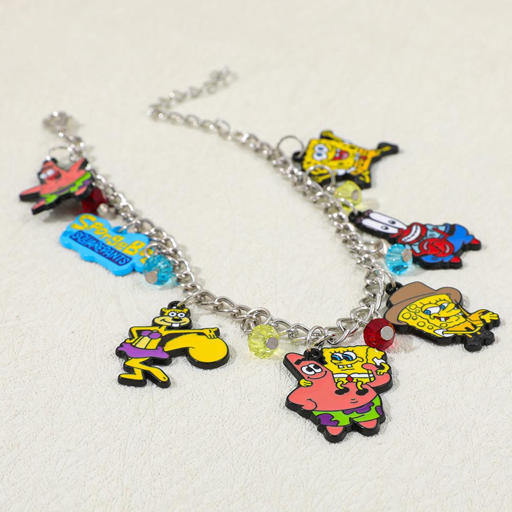 Spongebob Cartoon Charm Bracelet With Zinc Alloy Pendant For Unisex Fashion Accessory