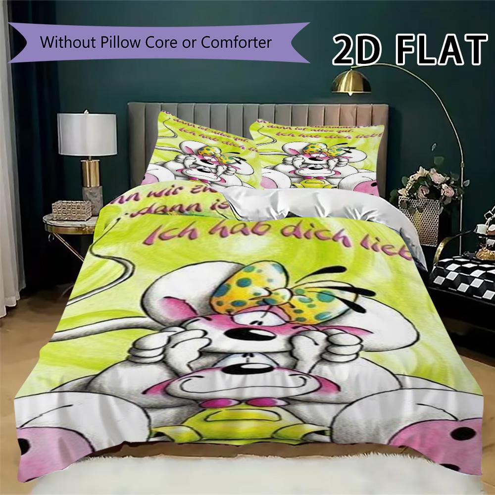 Diddl Pattern Bedding Uilt Set Uilt Cover Pillowcase Home Decoration Birthday Gift (1 * Duvet Cover + 2 * Pillowcase Without Core)