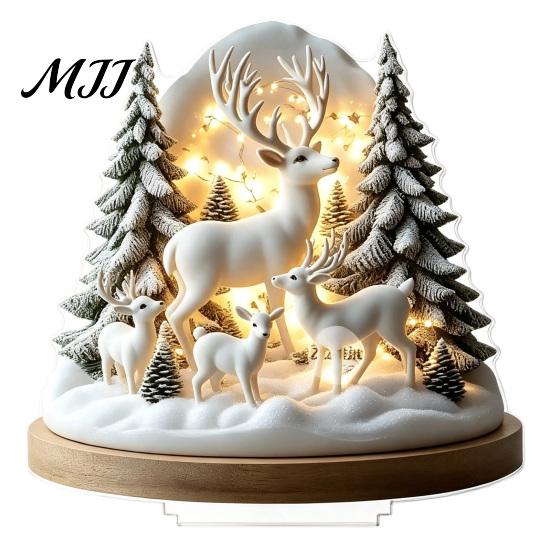 Christmas Party Centerpieces Winter Ornaments, Double-sided Acrylic Snowman/Santa Claus/Reindeer/Cottage Table Snow Scene Ornaments Decorations