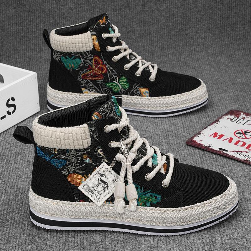 

Вельветовые туфли для досок, студенческие осенние высокие мужские туфли 2024 года, новые повседневные туфли на соломенной подошве, мужская модная обувь Harajuku 39