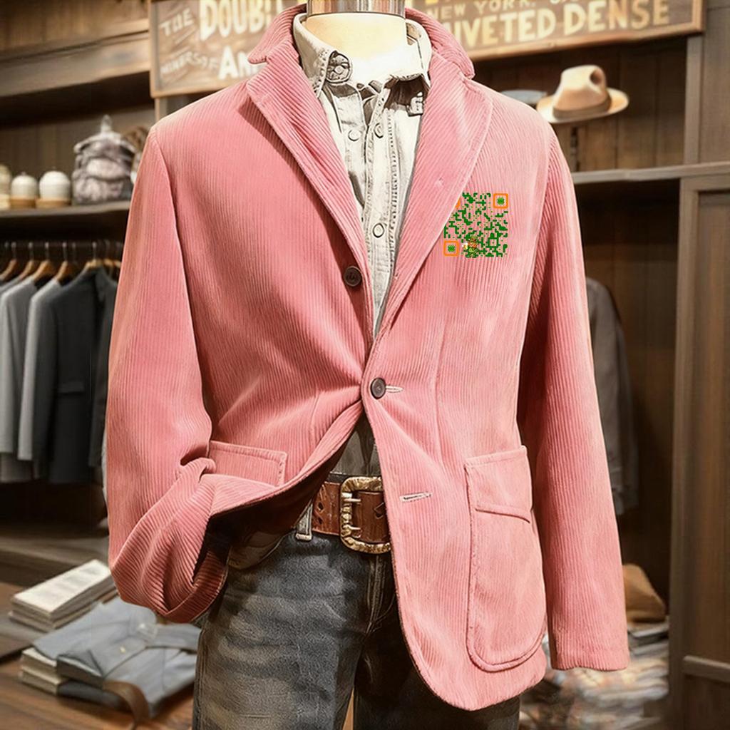 Jachetă Cardigan cu Buzunar din Catifea Imprimată pentru Bărbați Costum Casual pentru Bărbați