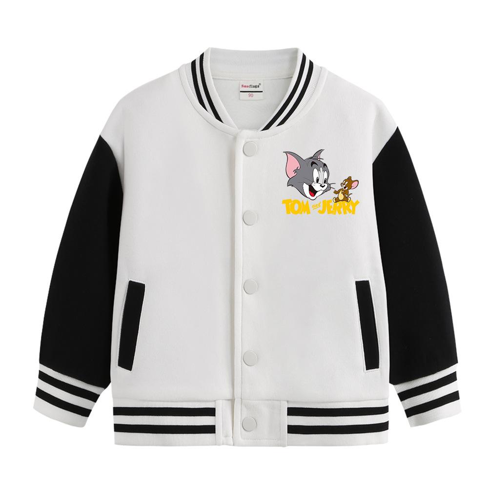 Tom and Jerry Thickened Boys' Baseball Jackets - Velvet Lined, Spring/Autumn Casual Wear