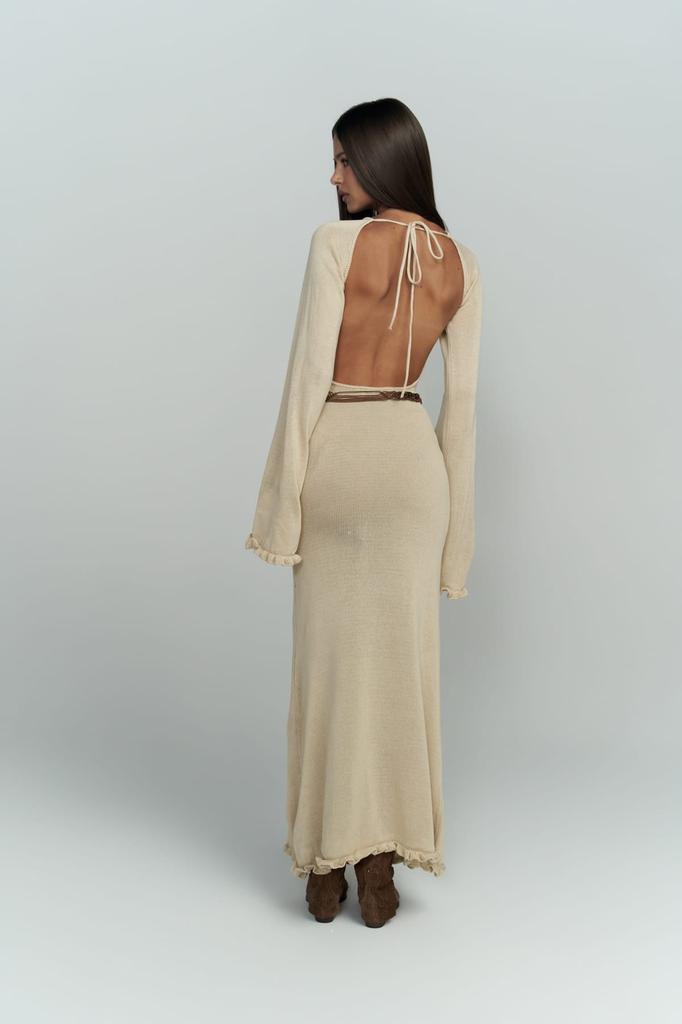 Купить Бежевое трикотажное платье Angela с открытой спиной | Joom
