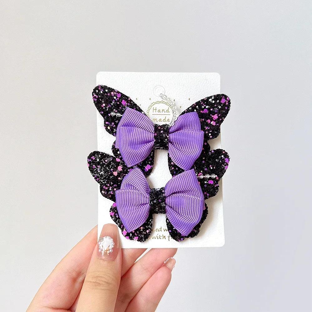 RAINBOW BOWS 3.15'' Glitter Butterfly Hair Clips for Women Girls Hairpins Children Cute Barrettes Kids Head Accessories 2Pcs/lot