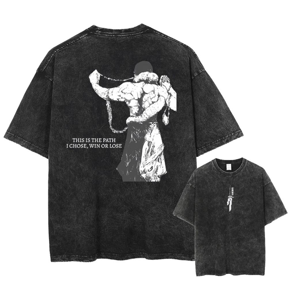 Fushiguro Toji Grafik T-Shirt Jujutsu Kaisen Vintage Gewaschen Übergroßes Y2K T-Shirt Lässiges Baumwoll Kurzarm Bequeme Damen Herren Kleidung