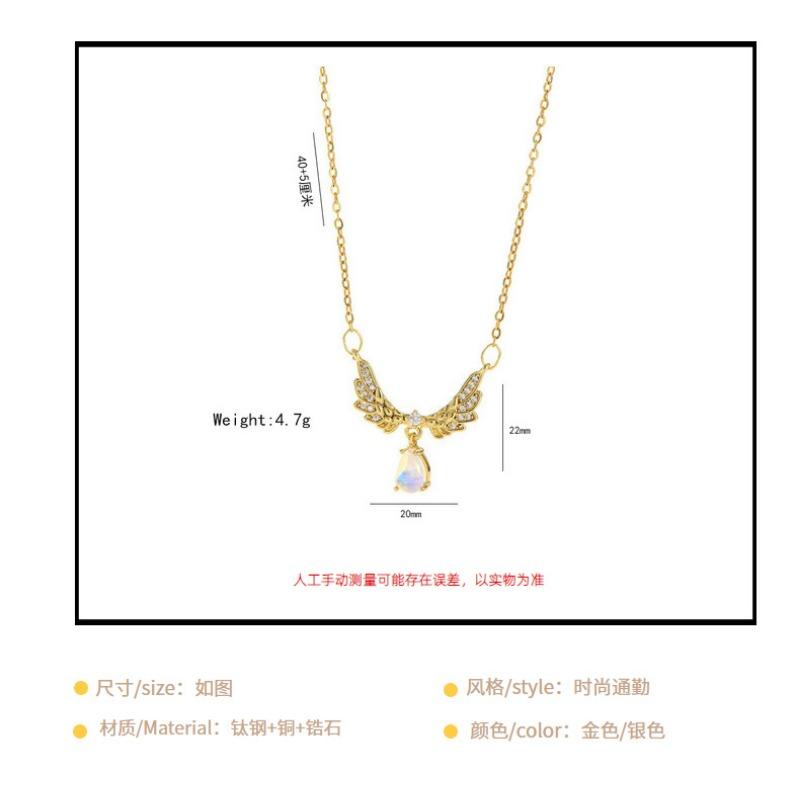 Women Light Luxury Minimalist Angel Wing Moonstone Drop Pendant Titanium Steel Clavicle Necklace