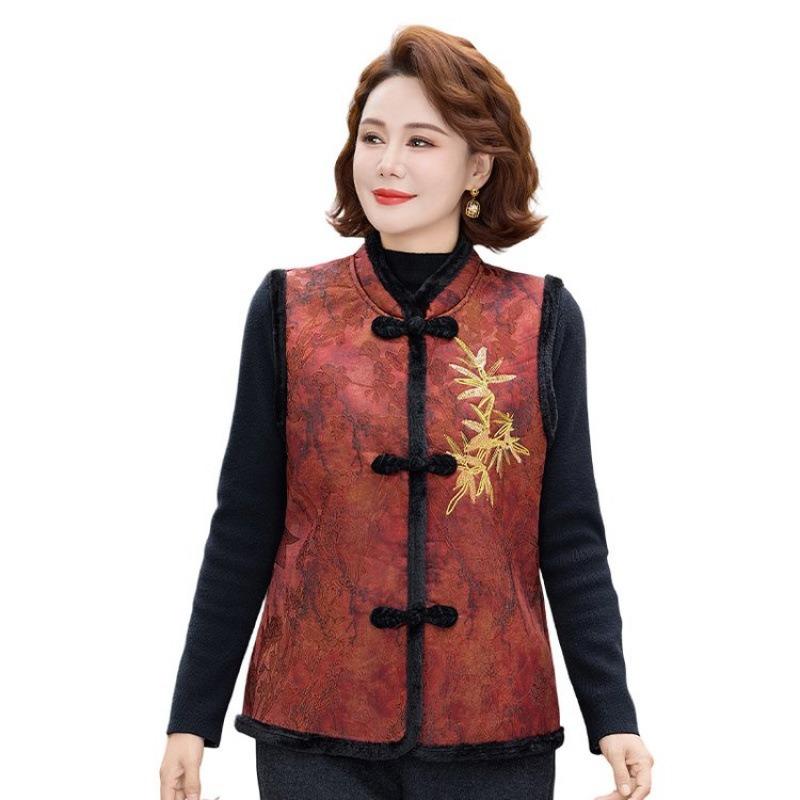 Sleeveless Vest Embroidered Disc Buckle Vest Vest Winter Versatile Large Size Top Women