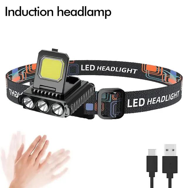 LED Strong Headlight Dual Light Source Hat Clip Lamp Rechargeable Induction Outdoor Waterproof Night Fishing Camping Flashlight