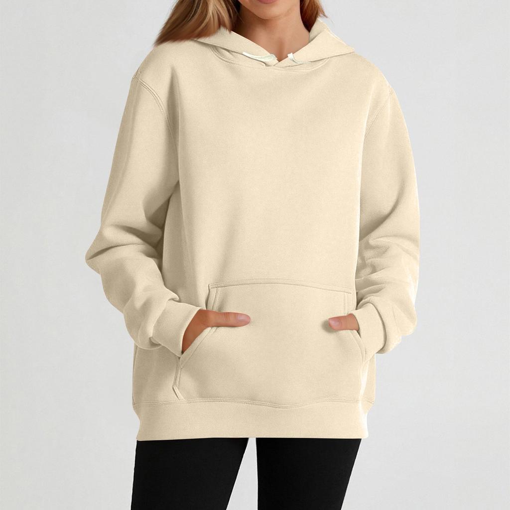 Women's casual long-sleeved solid color hooded sweatshirt