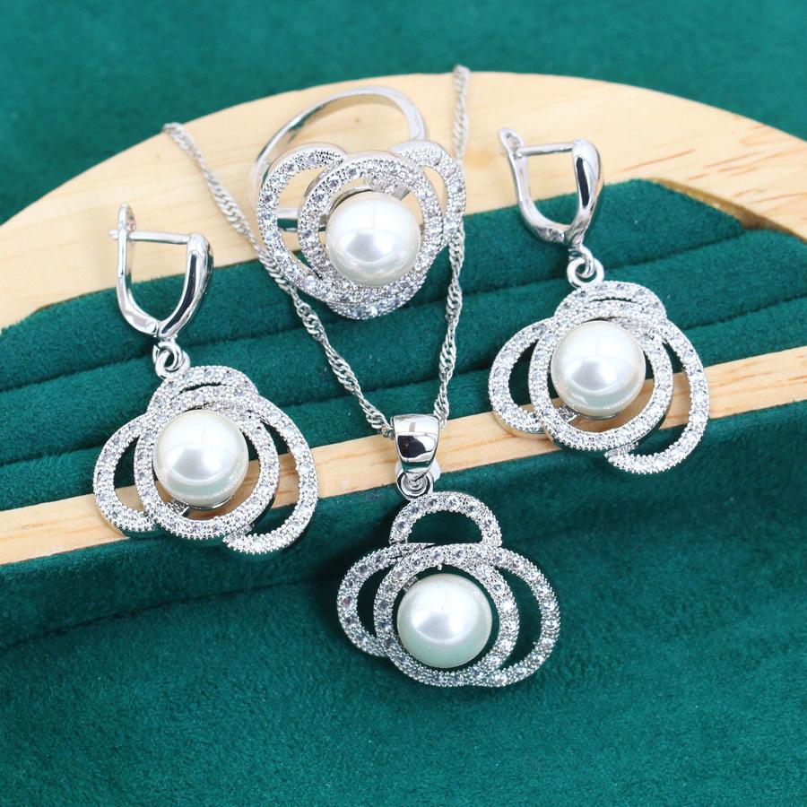 European and N Light Luxury Pearl Zircon Inlaid Jewelry Earrings Ring Bracelet Mothers Day Gift