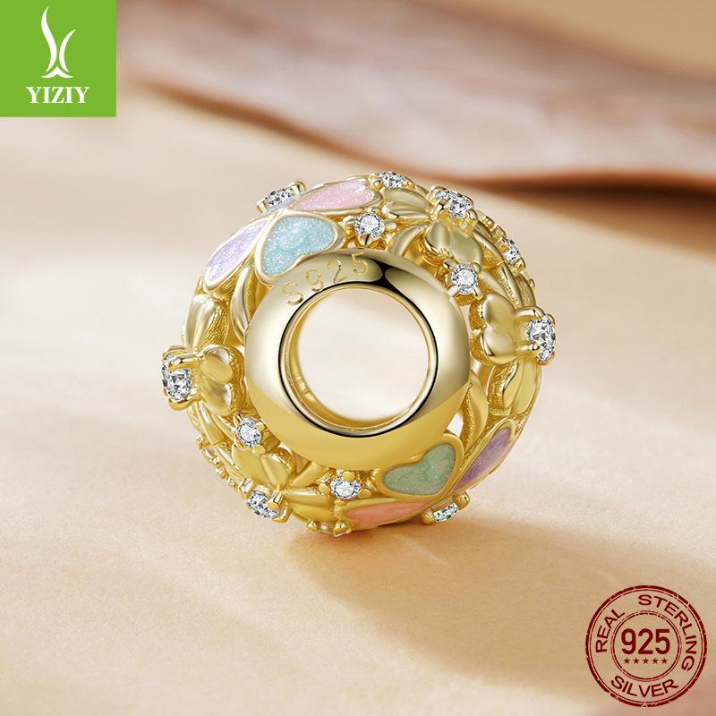 S925 Sterling Silver-Plated K Gold Four-Leaf Clover Bracelet Beaded Autumn Romantic Leaf Diy Bead Accessories