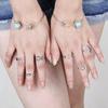 6Pcs Turquoise Arrow Moon Triangle Above Knuckle Ring Mid Finger Tip Stack Rings