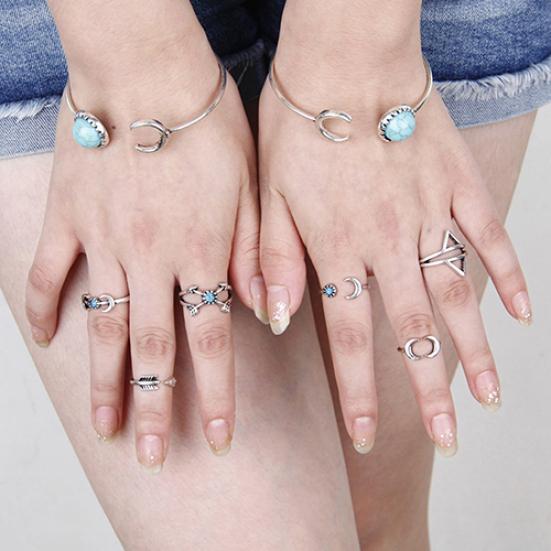 6Pcs Turquoise Arrow Moon Triangle Above Knuckle Ring Mid Finger Tip Stack Rings