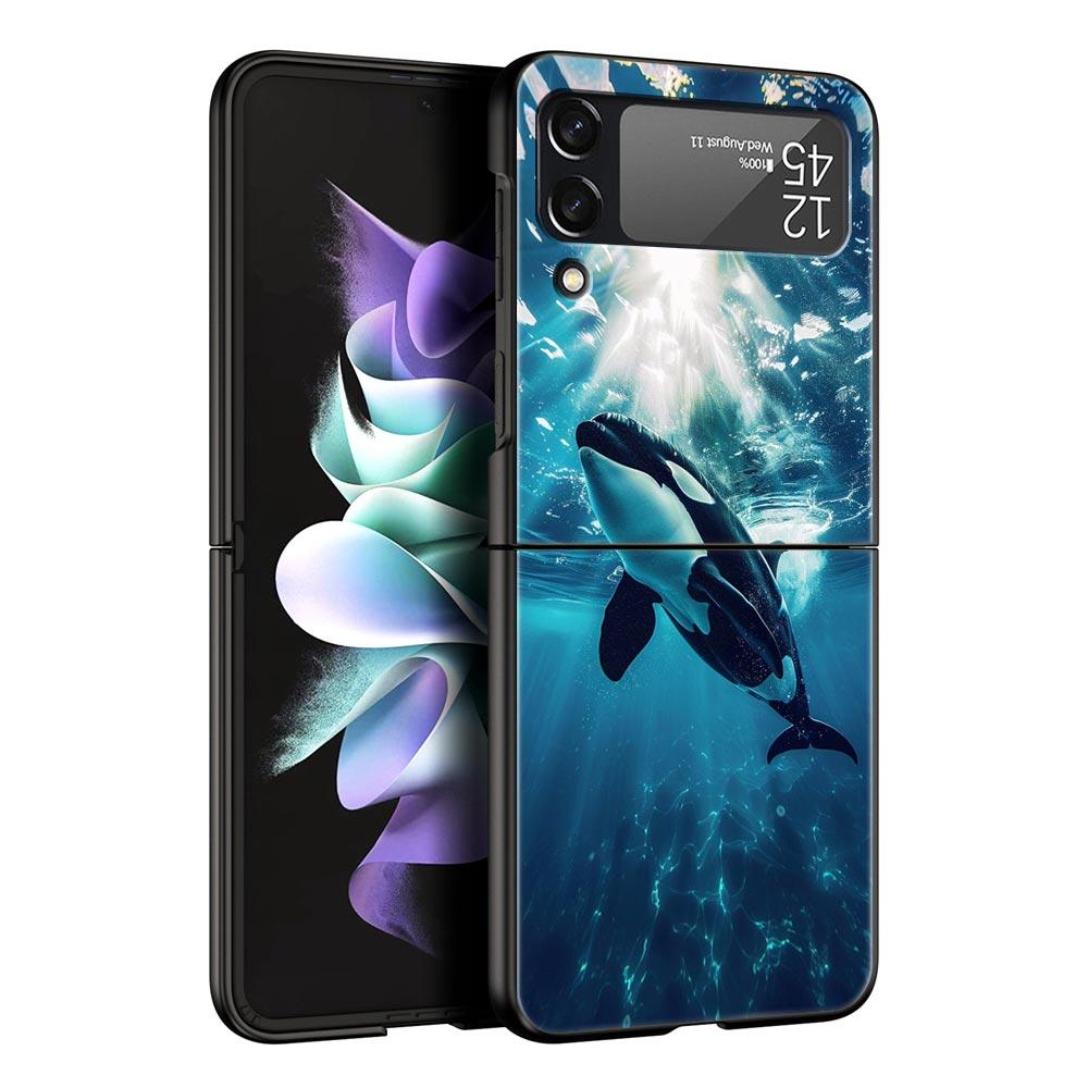 Orca ocean lovely killer whale Phone Case For Samsung Galaxy Z Flip3 Flip4 Flip5 PC Shell For Z Flip 3 4 5 Hard Folding Cover