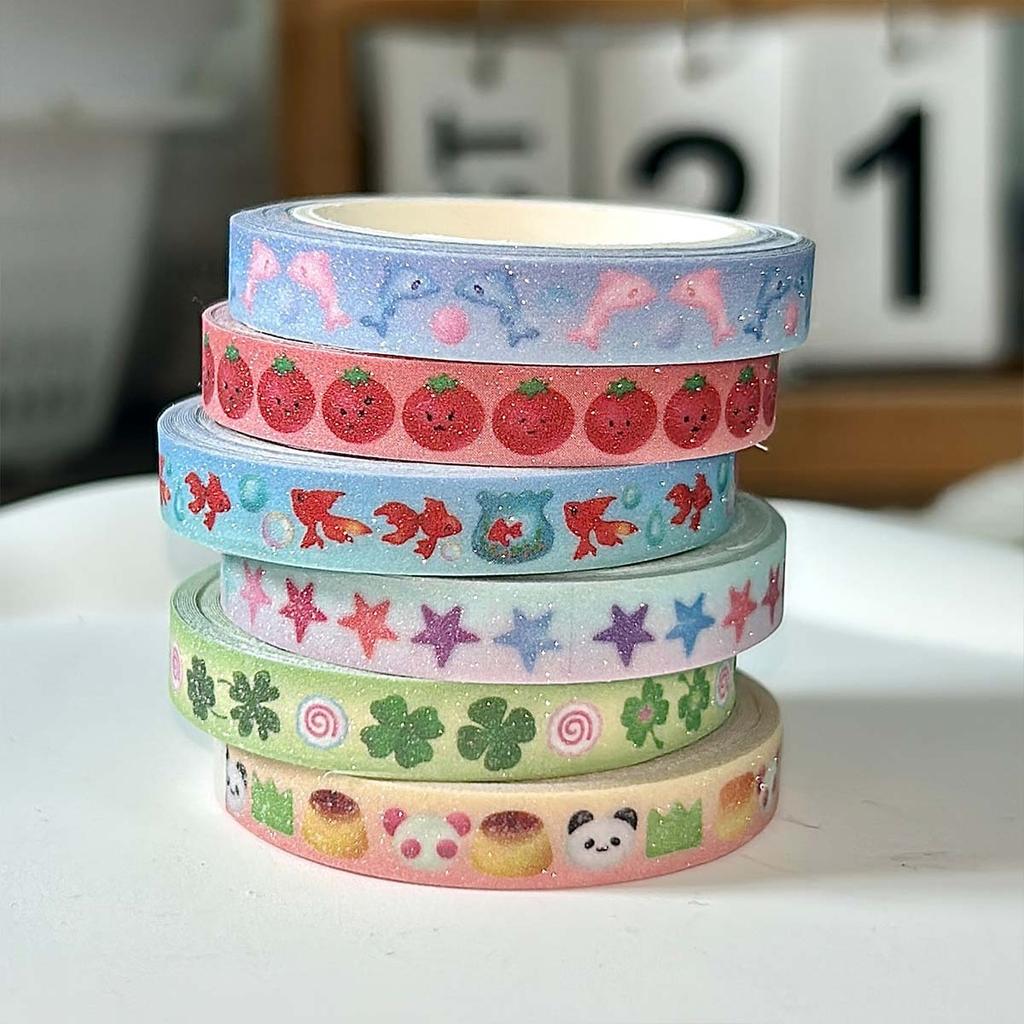 Washi Tape with Sand-Coated Shimmer Film Cute Tomato Deco Washi Tape Kawaii Four-leaf Clover Masking Tape with Release Paper