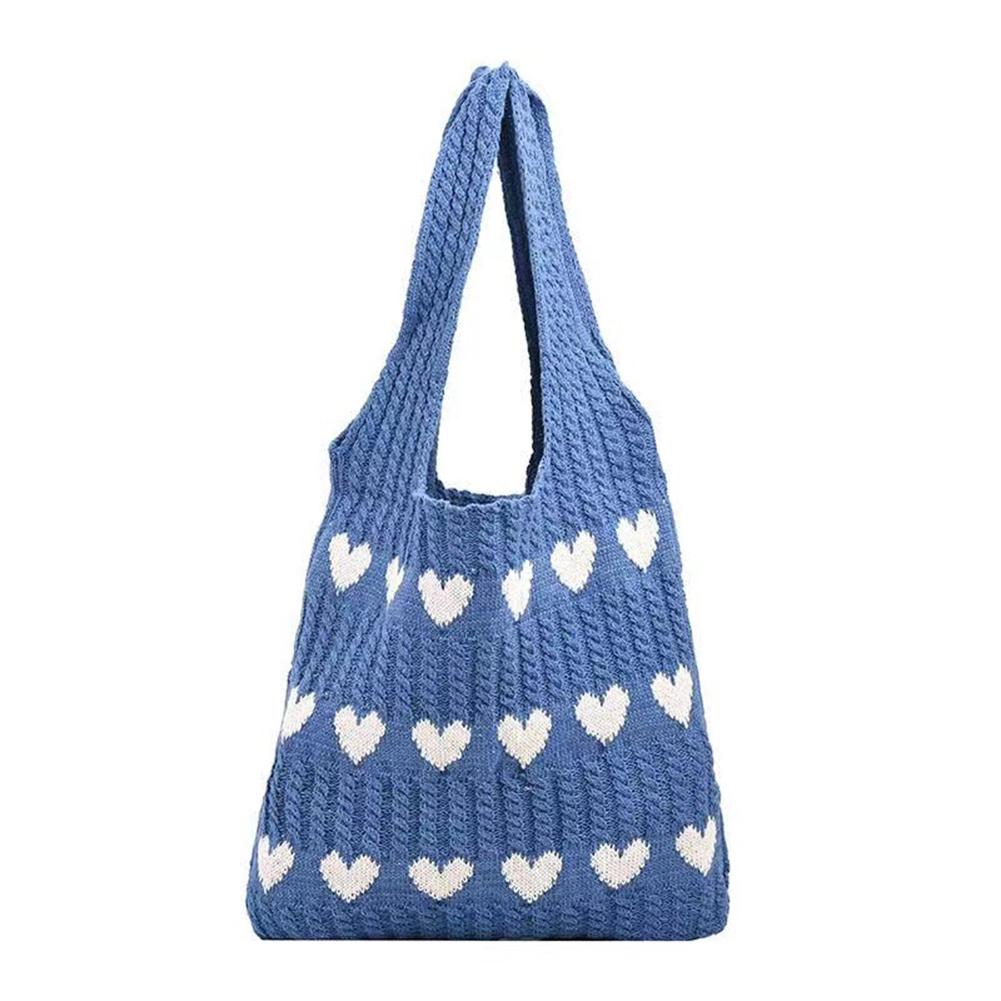 Women Knit Love Tote Bag Color Blocking Lightweight Handbag Large Capacity Shoulder Storage Bag Top Handle Bag Commuting Bag
