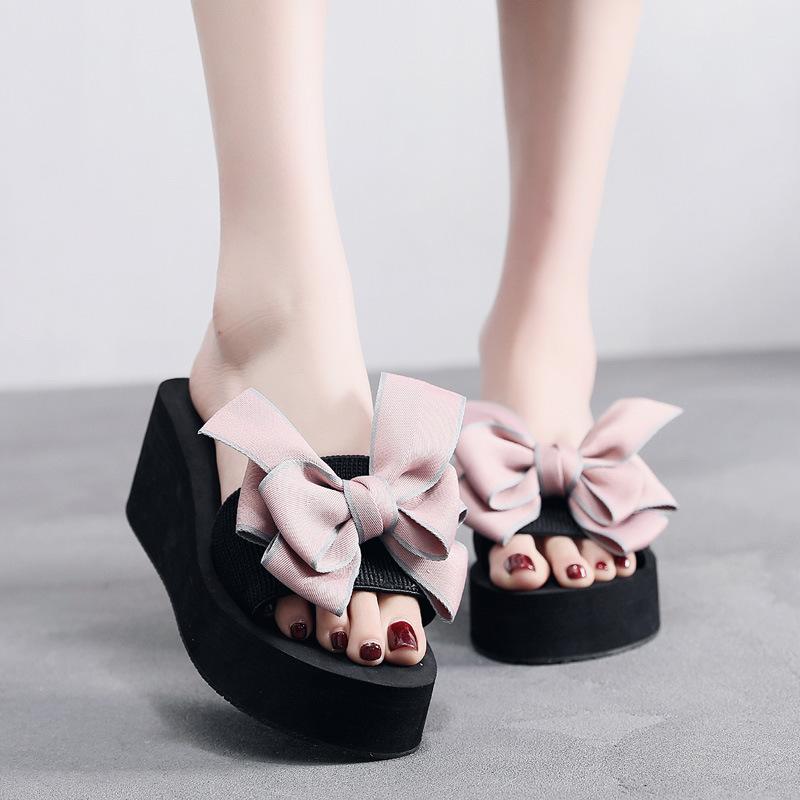 Fashion Platform Wedge Women's Sandals Summer New Bow Womens Sandals Fashion High-Heeled Womens Shoes Seaside Vacation Beach Shoes Women