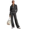 Women Two Piece Tracksuit Set Half Zip Stand Collar Sweatshirt Drawstring Wide Leg Pants Contrast Stripe Casual Sportswear