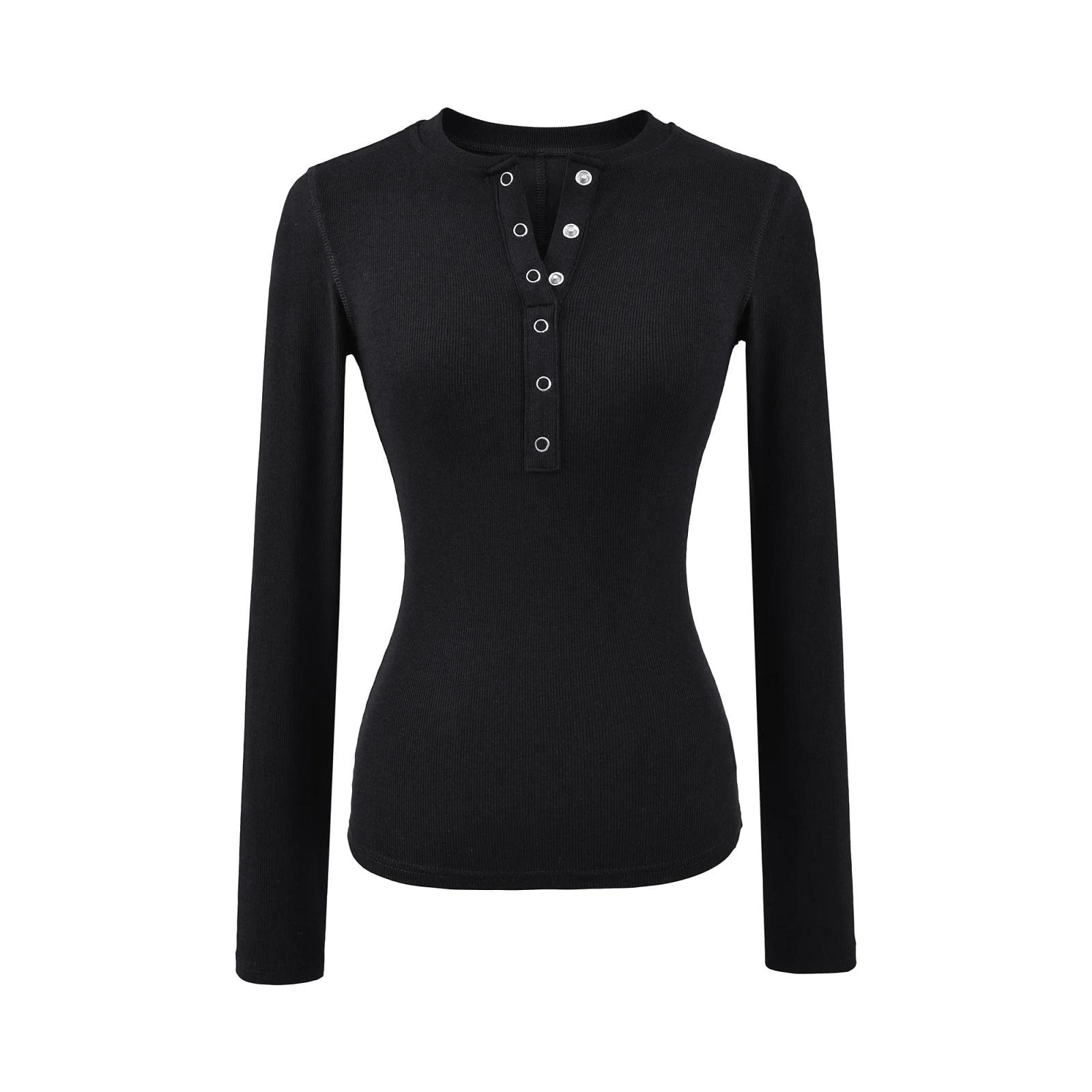 American Spicy Girl Women s Slim-Fit Long Sleeve Button-Up T-Shirt, Autumn/Winter 2025 Small чёрный