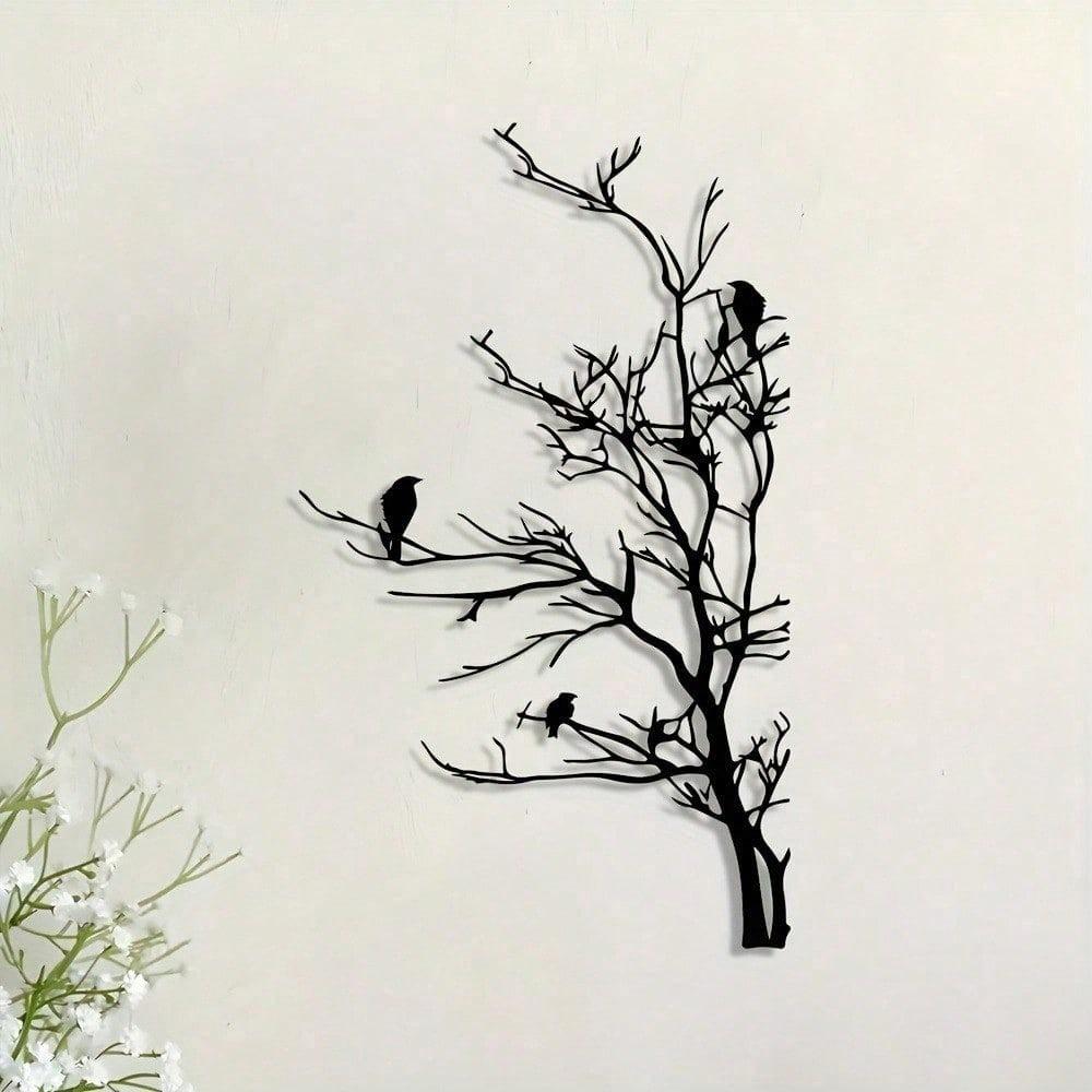 

Черное засохшее дерево с птицами. Минималистское настенное искусство из металла. Современный домашний декор для спальни, гостиной или ванной комнаты. TY7318 разноцветный