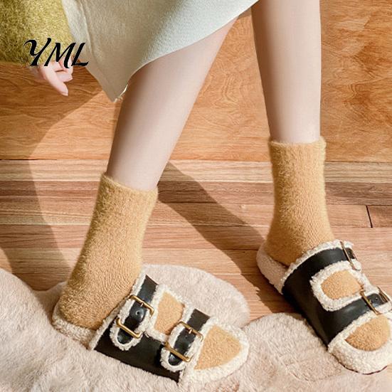 Non Slip Winter Hosiery Thickened Imitation Mink Velvet Socks for Women, Soft Plush Socks, Thermal Warm Crew Solid Color Cozy Home Indoor Living Room