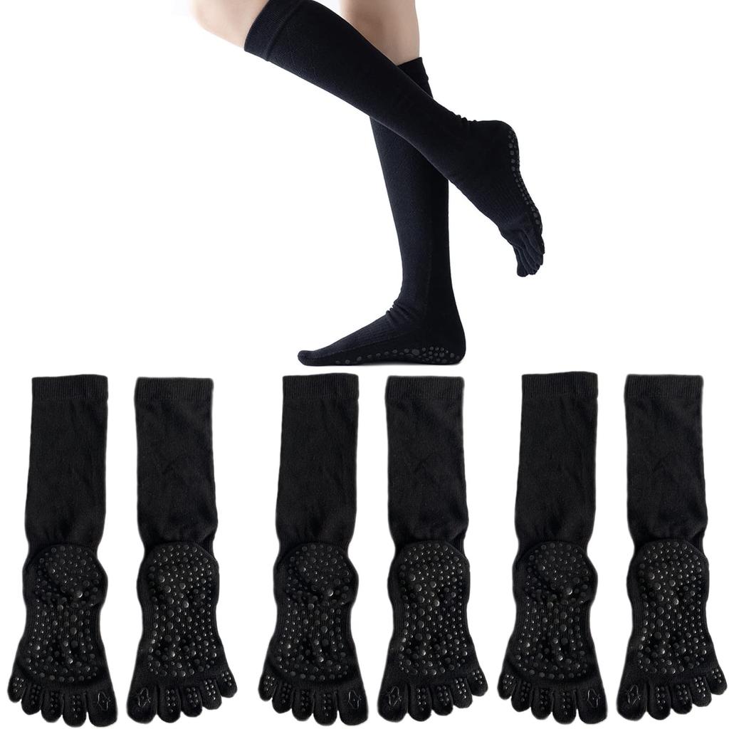 Yoga Perfect for Long and Dance Ech.Apr Women's 5-Toe Socks, 3-Pair Set, Assorted, Non-Slip, Breathable, Running, Sports, Volleyball, (Black)