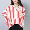 Top Five-quarter Sleeves for Women's Summer Clothing New Fat Mm Loose Slim Bat Shirt Casual Ice Silk Striped T-shirt for Women