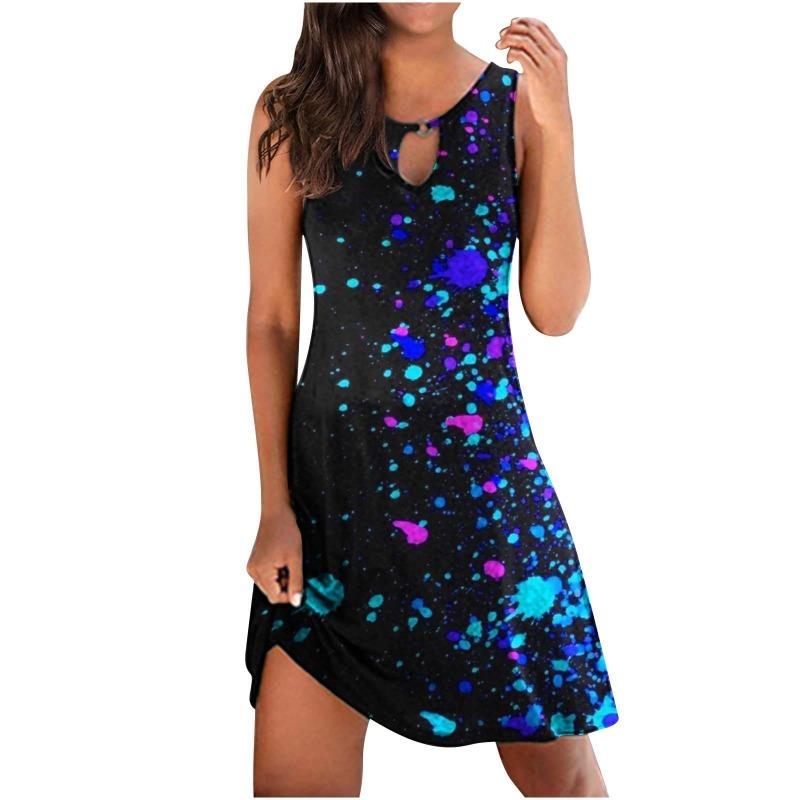 QICED Fashion Summer Spring Sleeveless V-Neck Casual Dresses