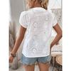 Hollow Out Lace White Blouse Women Fashion Elegant V Neck Loose Sweet Shirts Ladies Casual Office Petal Short Sleeve Tops Simple Female Clothing