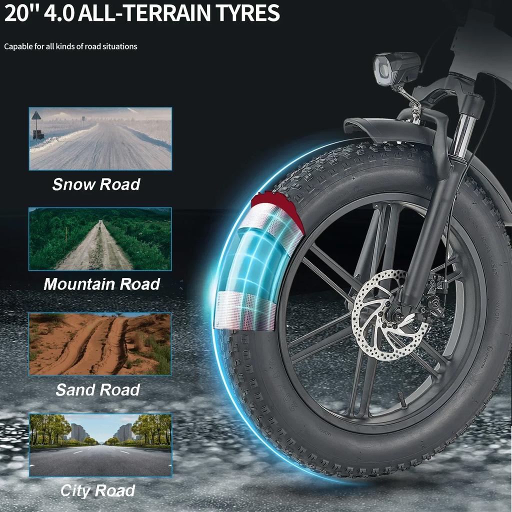 Skládací elektrokolo KICKWEY L20 1000W Motor 48V20AH Lithiová baterie Dospělé elektrické kolo 20palcové pneumatiky Terénní elektrokolo