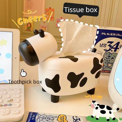 Lovely Cow Tissue Box Multi-function Household Drawing Paper Storage Living Room Dining Room Drawing Paper Toothpick One Thing