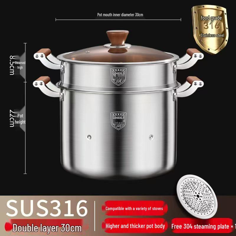 316 Stainless Steel Large Capacity Stock Pot for Stewing, Broiling, and Steaming, Food-Grade and Integrated Molding Design.