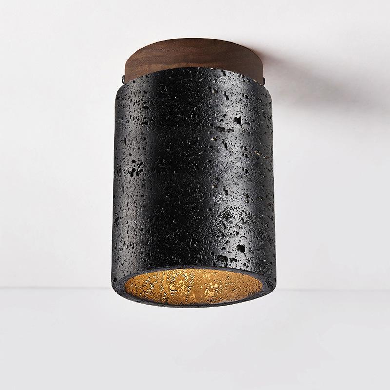 Lampada da soffitto nordica Wabi-Sabi in travertino nero per ingressi e corridoi in stile giapponese
